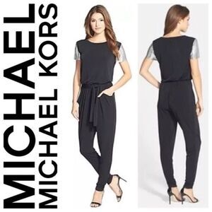 Michael Kors short sleeved tie waist jumpsuit‎